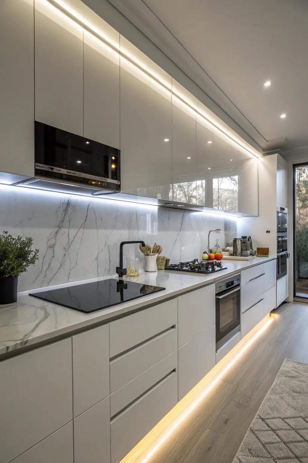 Feature refined and functional under-cabinet LED lighting.