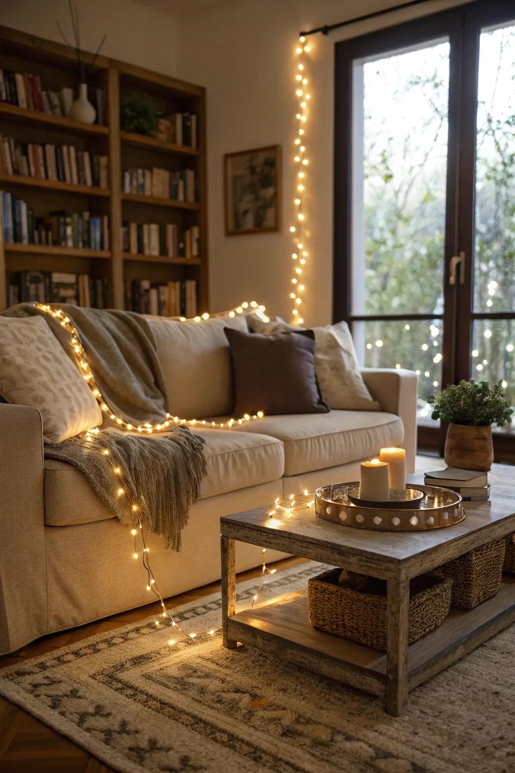 Turn your furniture into statement pieces with light strands.