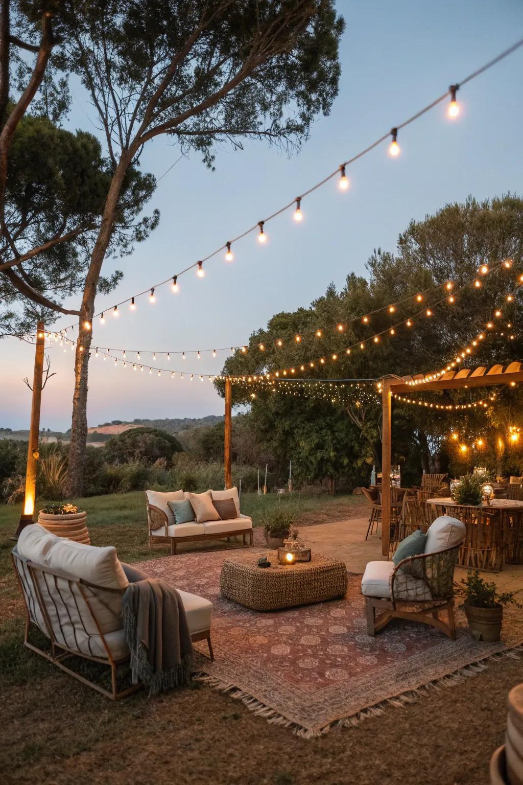 An outdoor boho oasis perfect for relaxing under the stars.