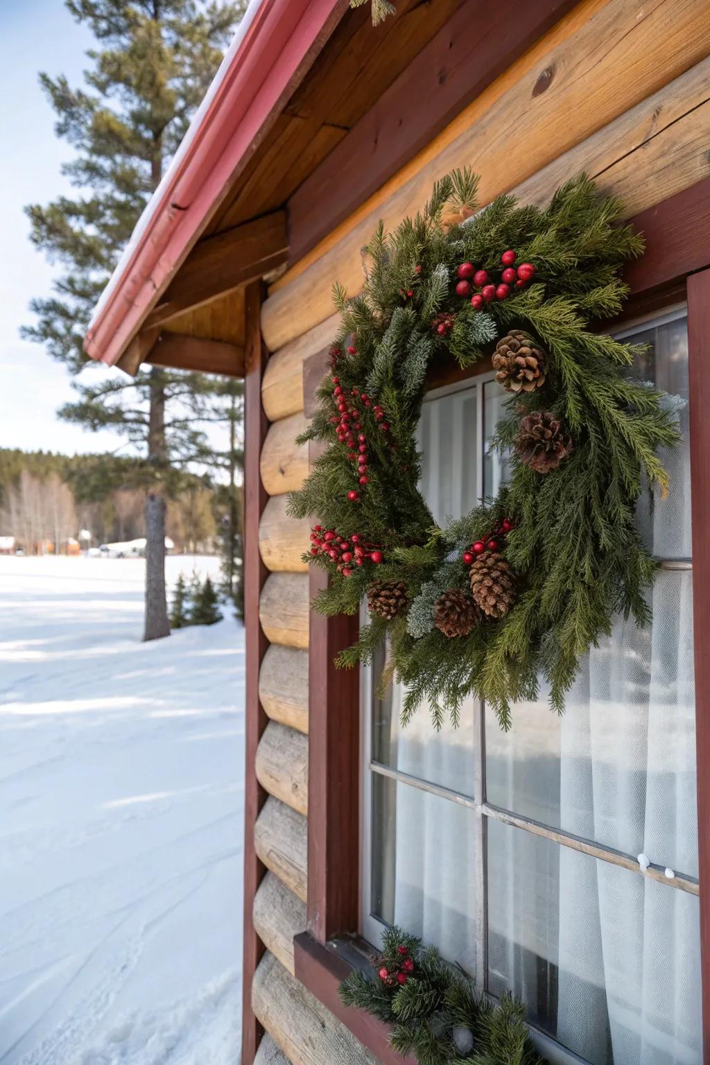 A wreath of evergreen sprigs.