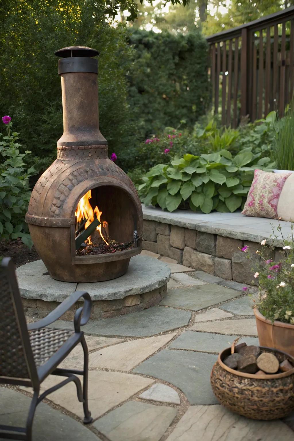 A chiminea provides style and function to your fire pit space.