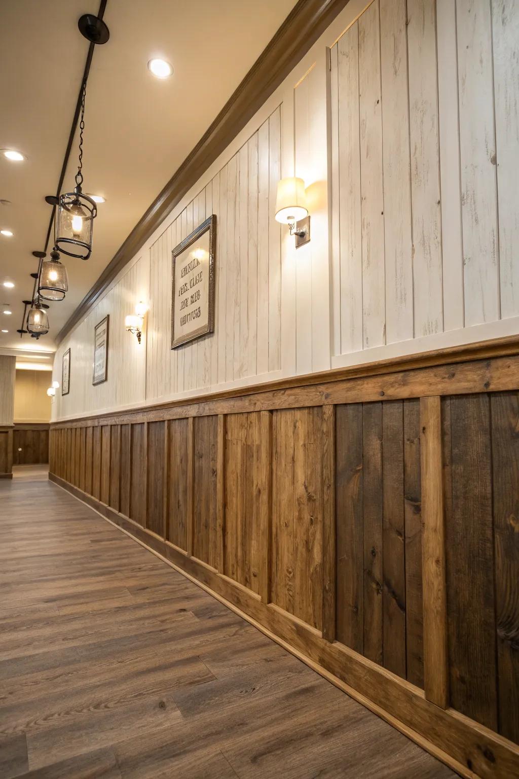 Two-tone wainscoting adds visual interest and contrast.