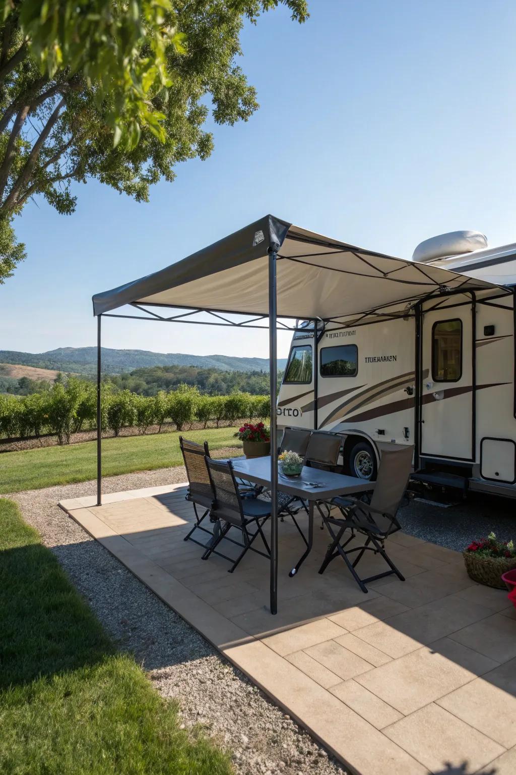 A shelter upgrades your patio's usability in various weather conditions.
