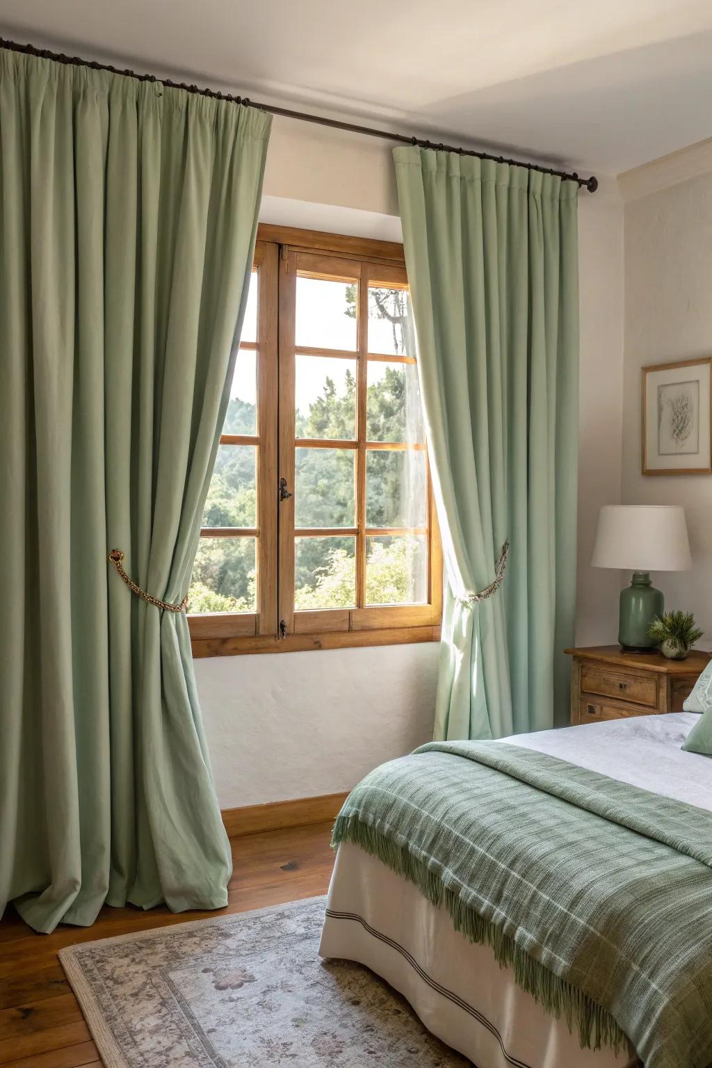 Incorporate subtlety using soft green window coverings.