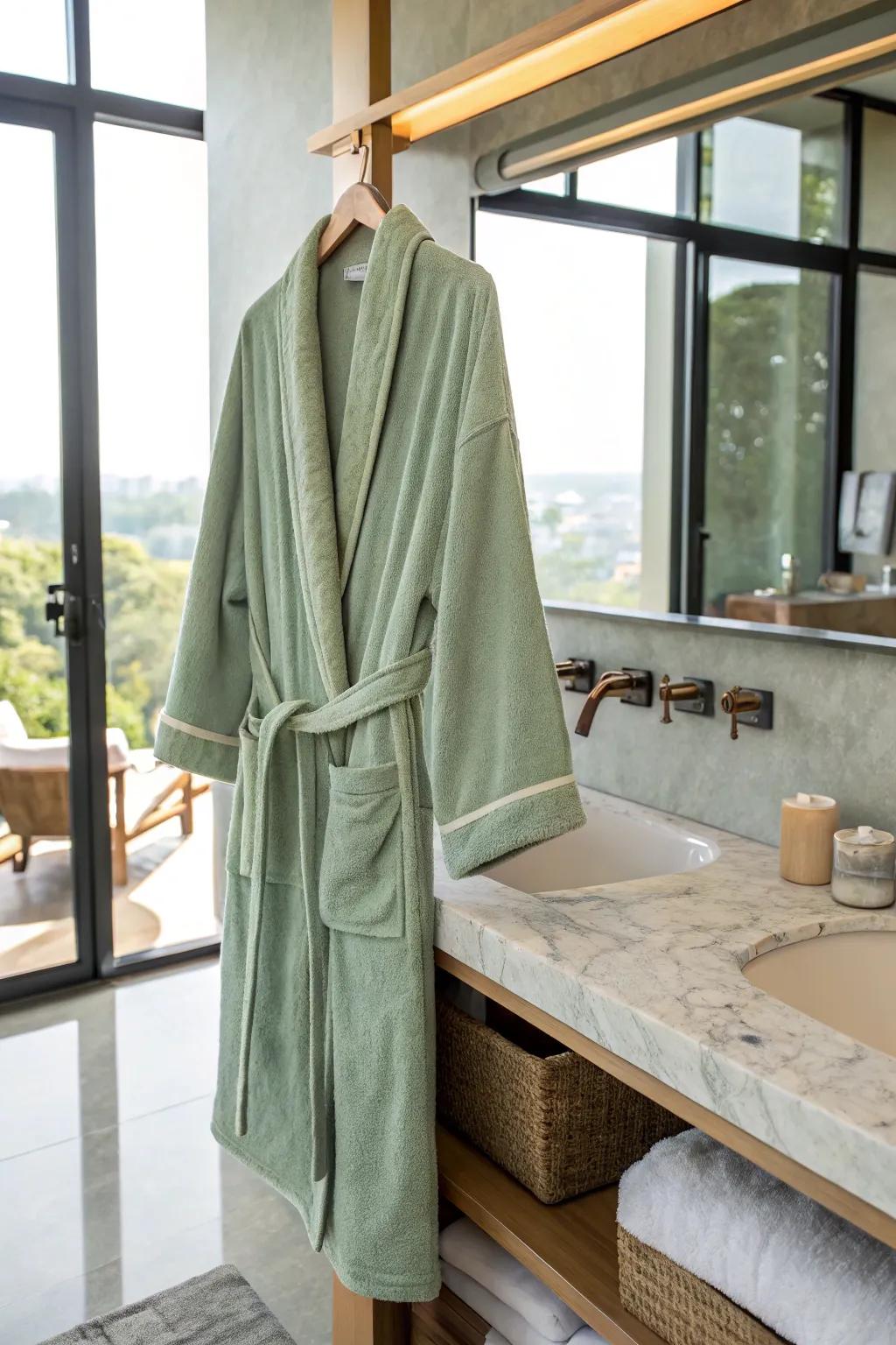 A sage green wrap offers ultimate comfort and style.