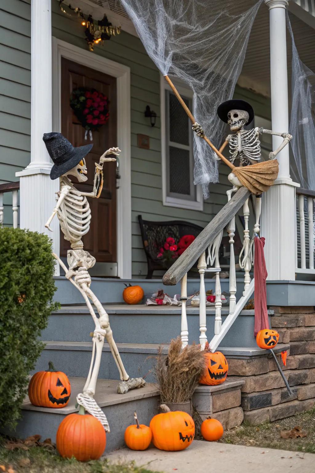 Moving skeletons bring humor.