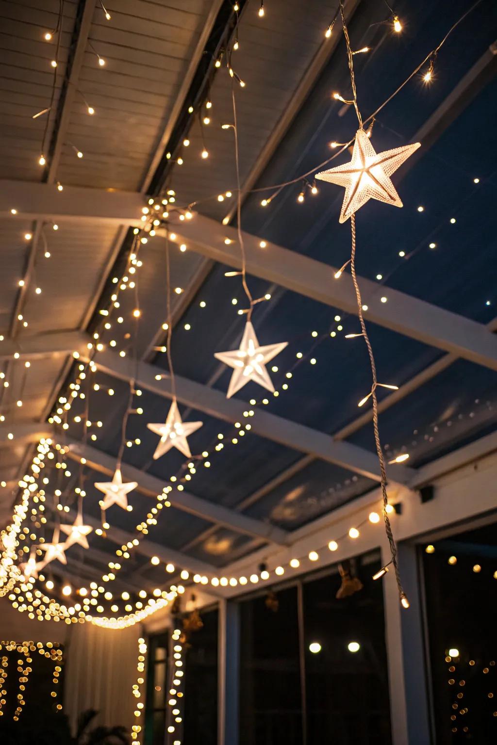 A starry night effect with a pixie light canopy.