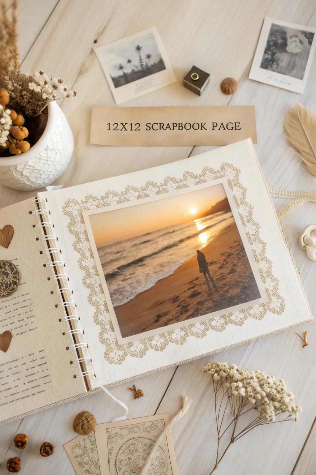 Embrace nostalgia with a touch of vintage elegance in your scrapbook layout.