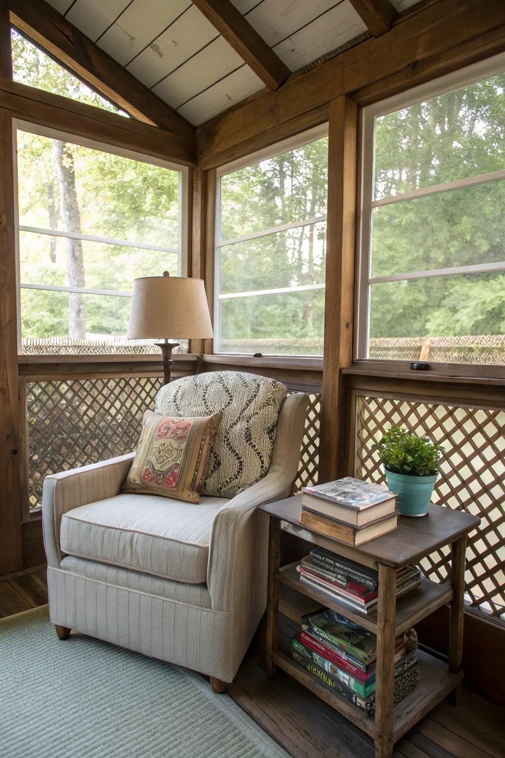 A reading spot offers a peaceful escape.