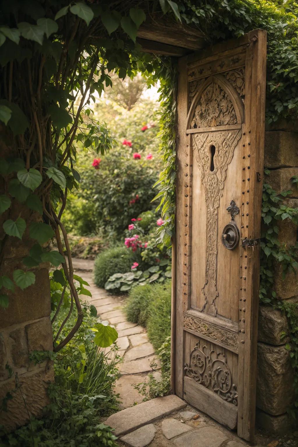A secret eyehole adds an element of intrigue to this garden entrance.