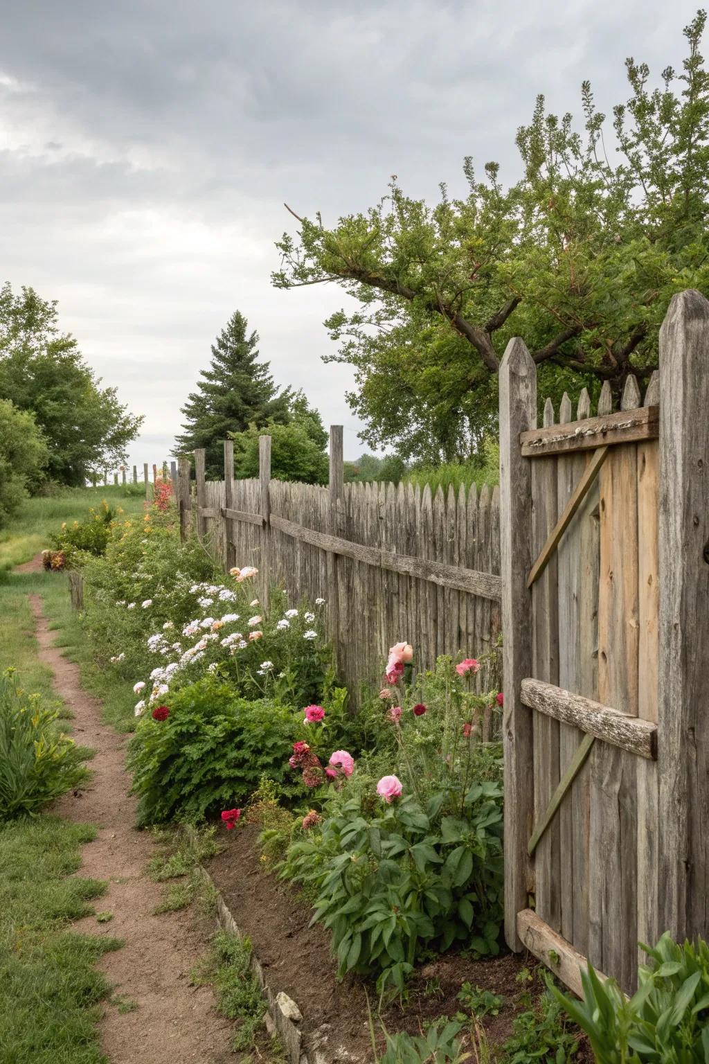 Reclaimed wood adds character and sustainability to this charming semi-private fence.