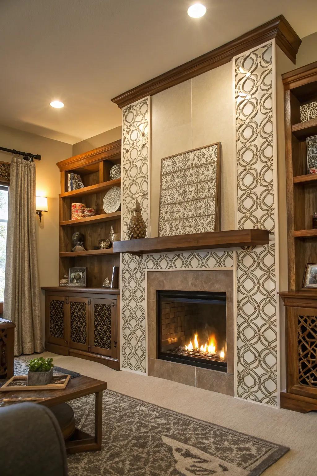 Shaped configurations on the shelves add a contemporary twist.