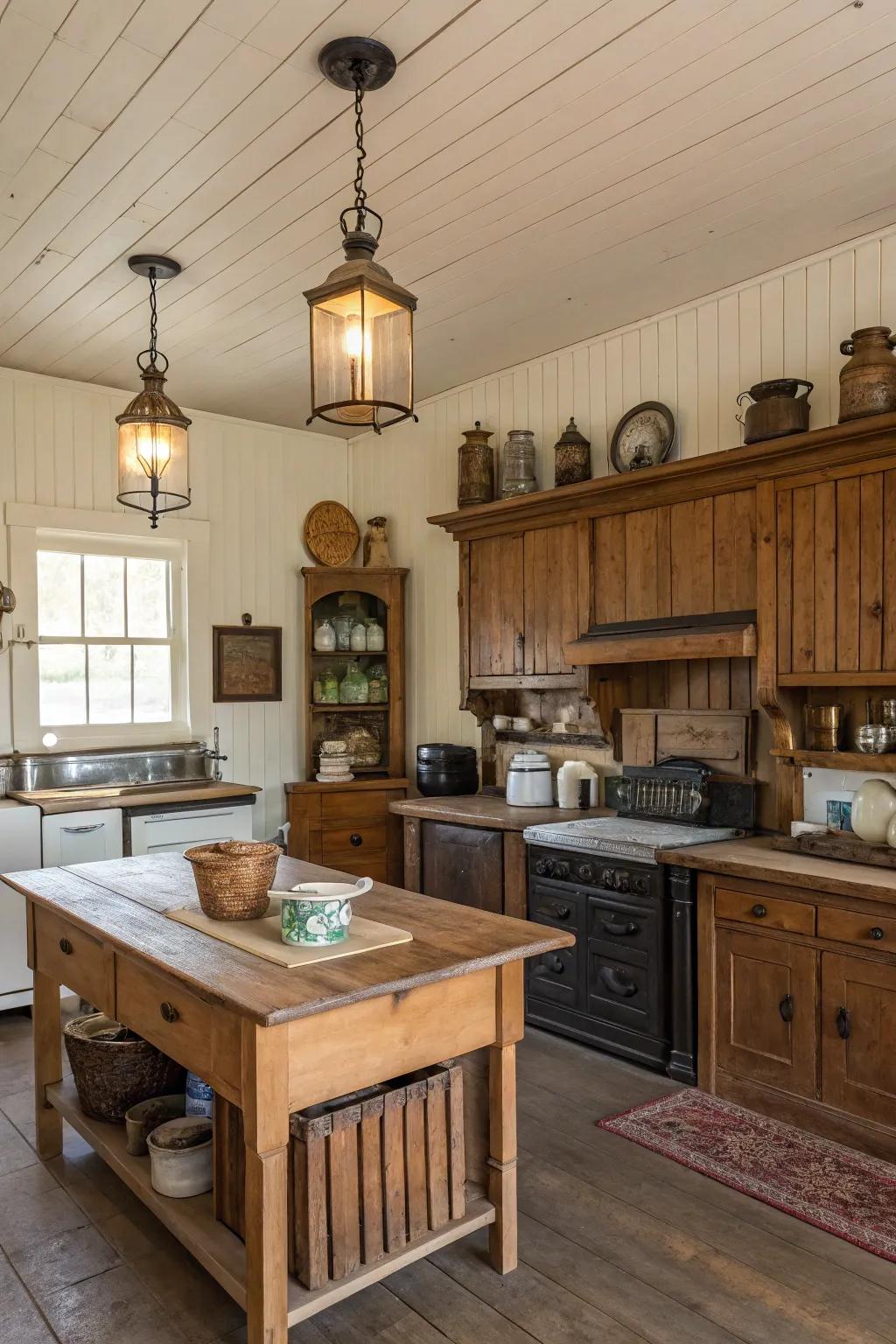 Vintage-inspired horizontal panel island featuring classic charm.