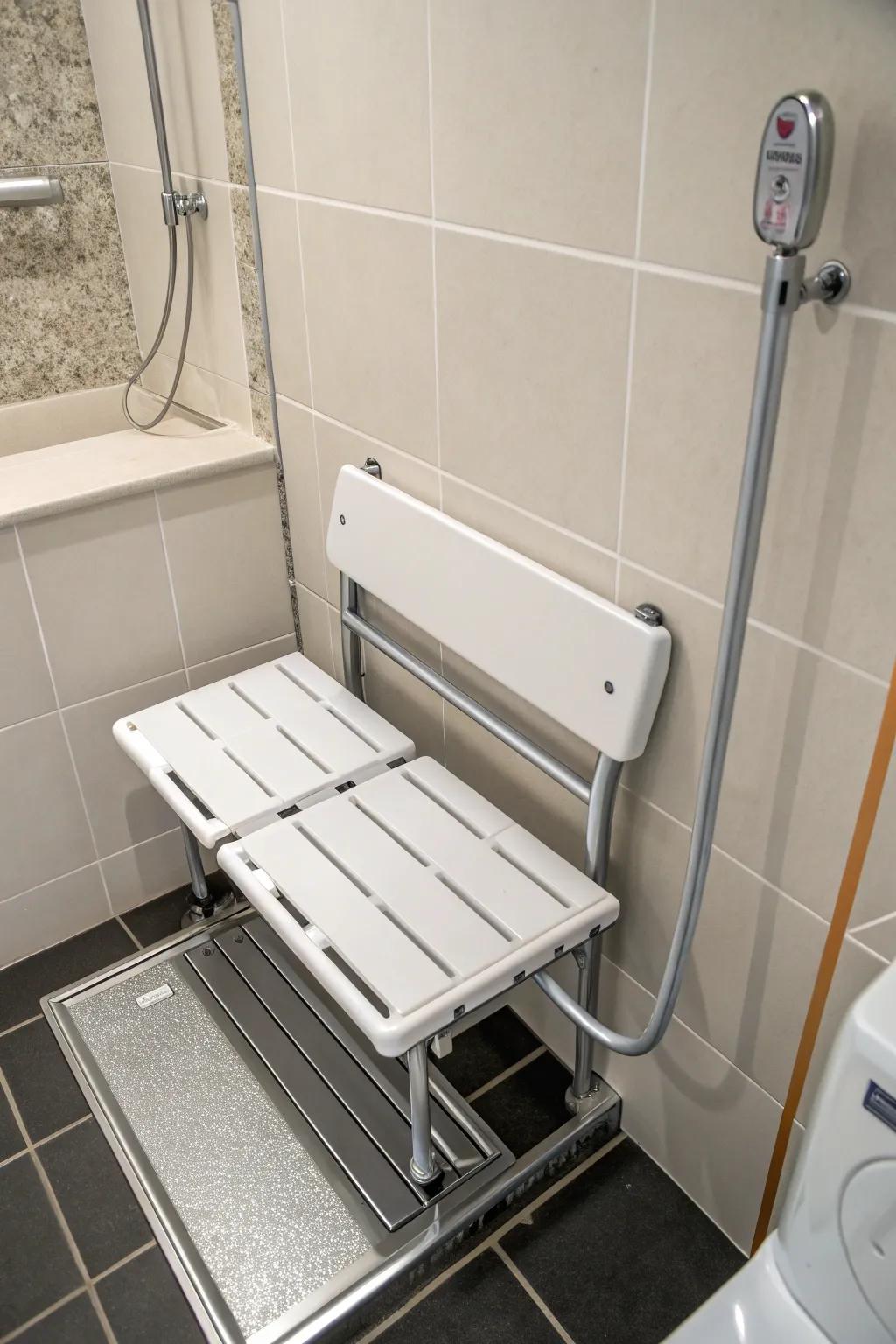 Practical seating with a fold-down bench.