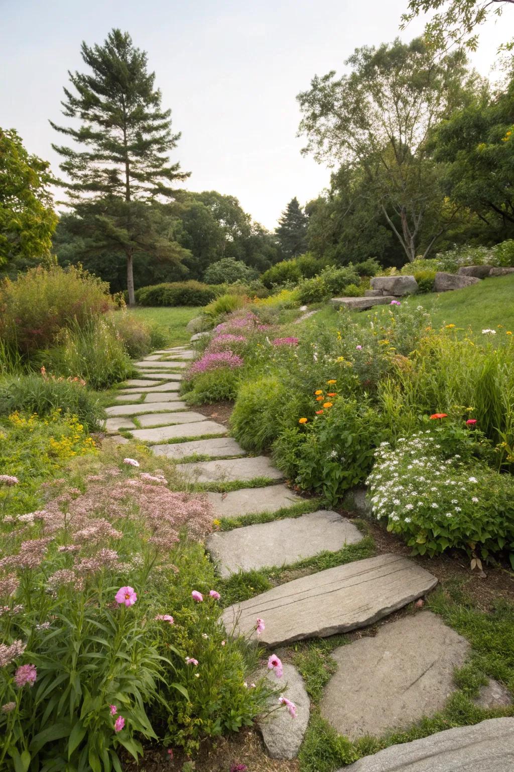 Spaced stones fashion a spirited and informal trail.