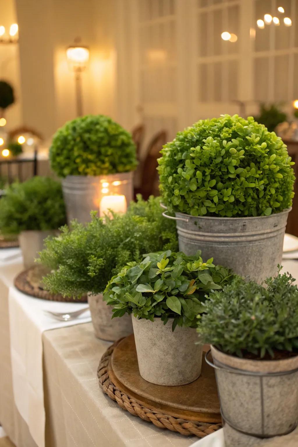 Foliage contributing a fresh and organic nuance to the celebration.