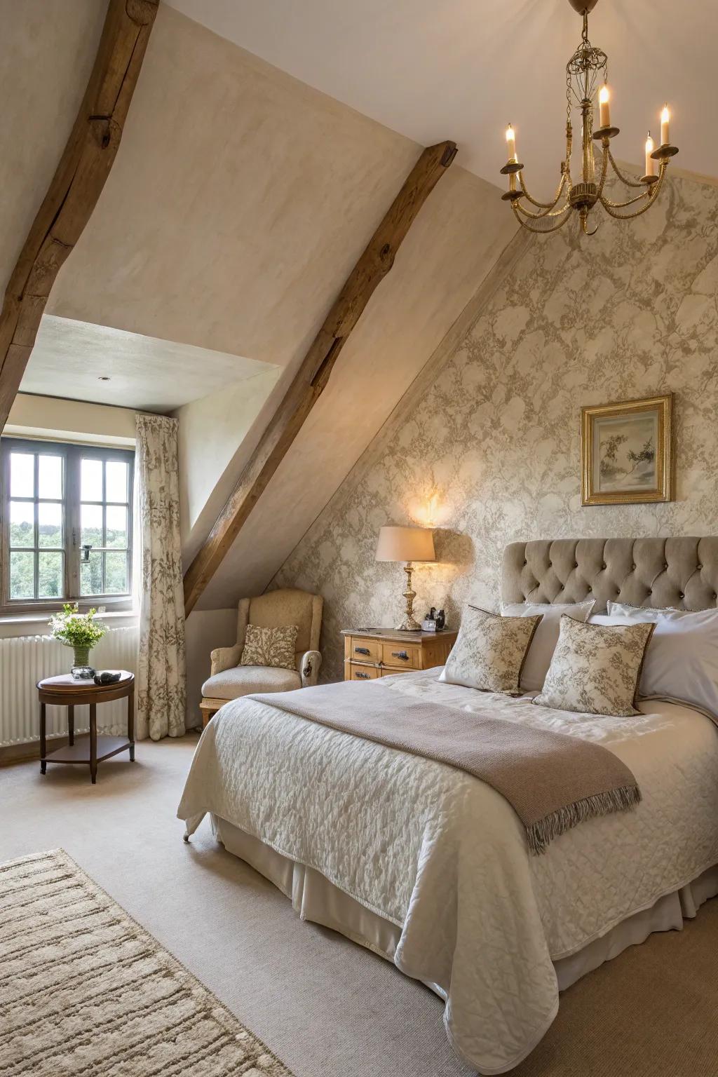 This stylish bedroom has depth and character because to the textured paint.