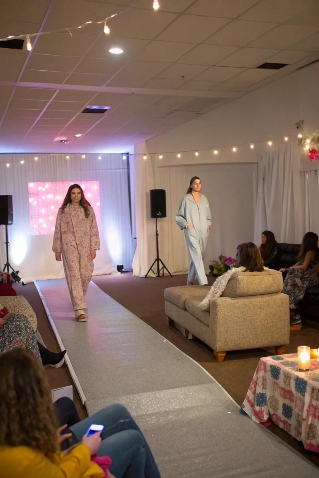 Walk the runway in style with a playful pajama catwalk show.