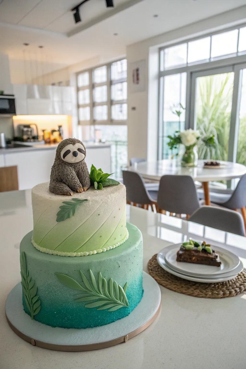 A gradient effect adds depth to the tranquil cake.