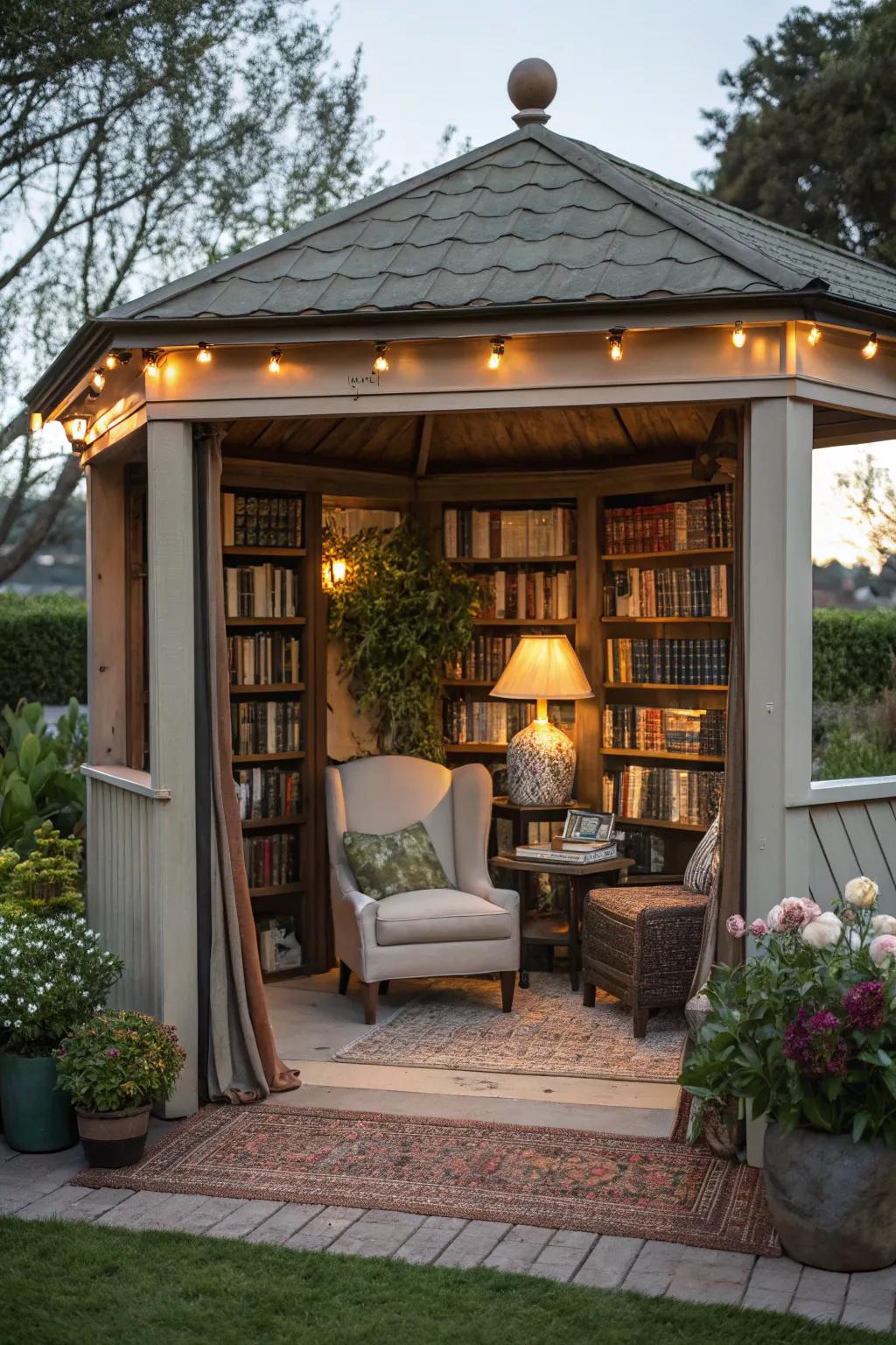 Fashion a serene reading nook in your pavilion.