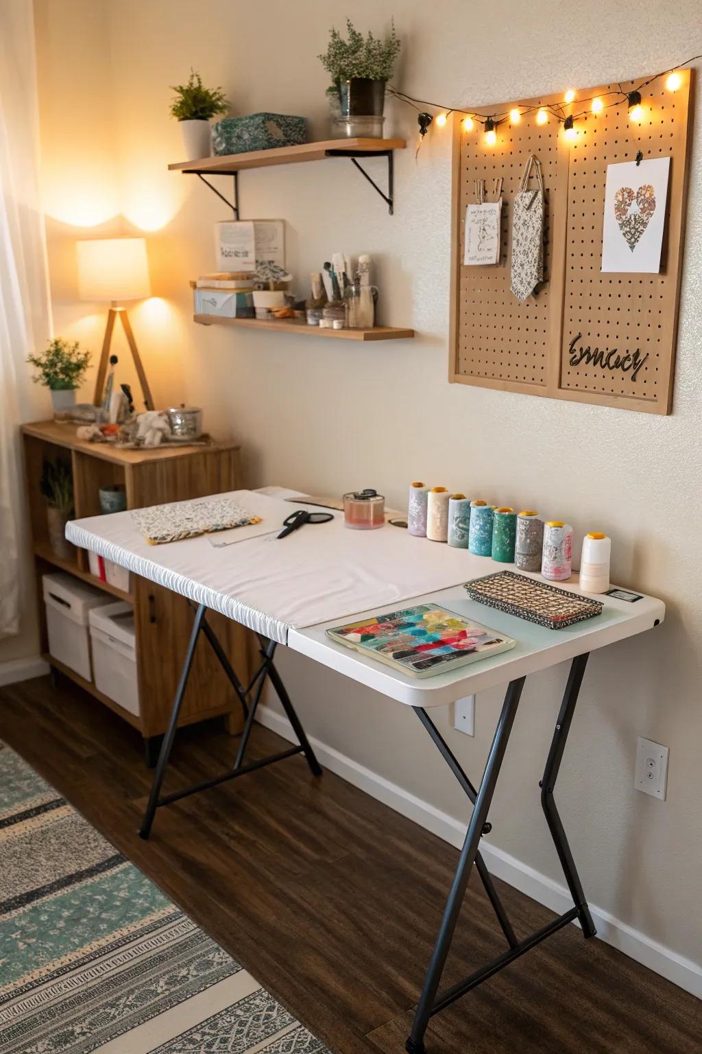 Furniture that folds offers options for small creative spaces.