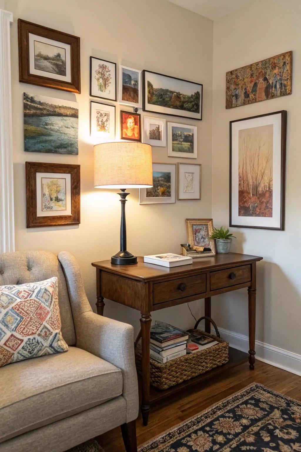 A gallery wall can turn your office corner into an inspiring art space.