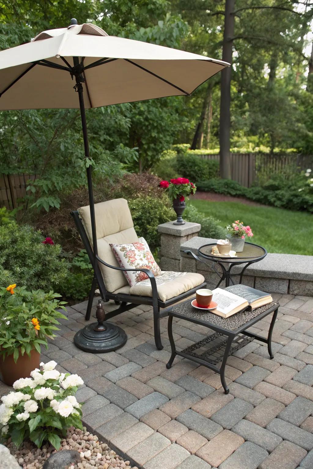 A tranquil reading area on a tiny patio.