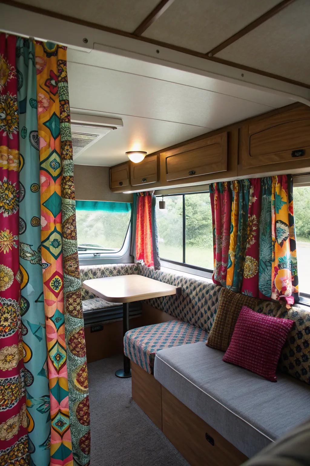 Curtains add privacy and style to your RV's interior.