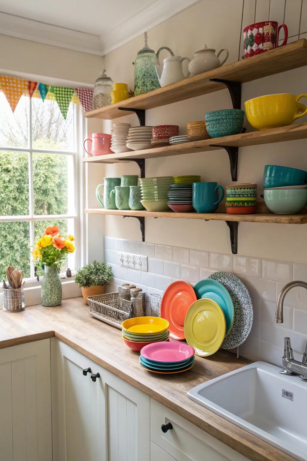 Wall mounts add storage and style to a small cooking space.