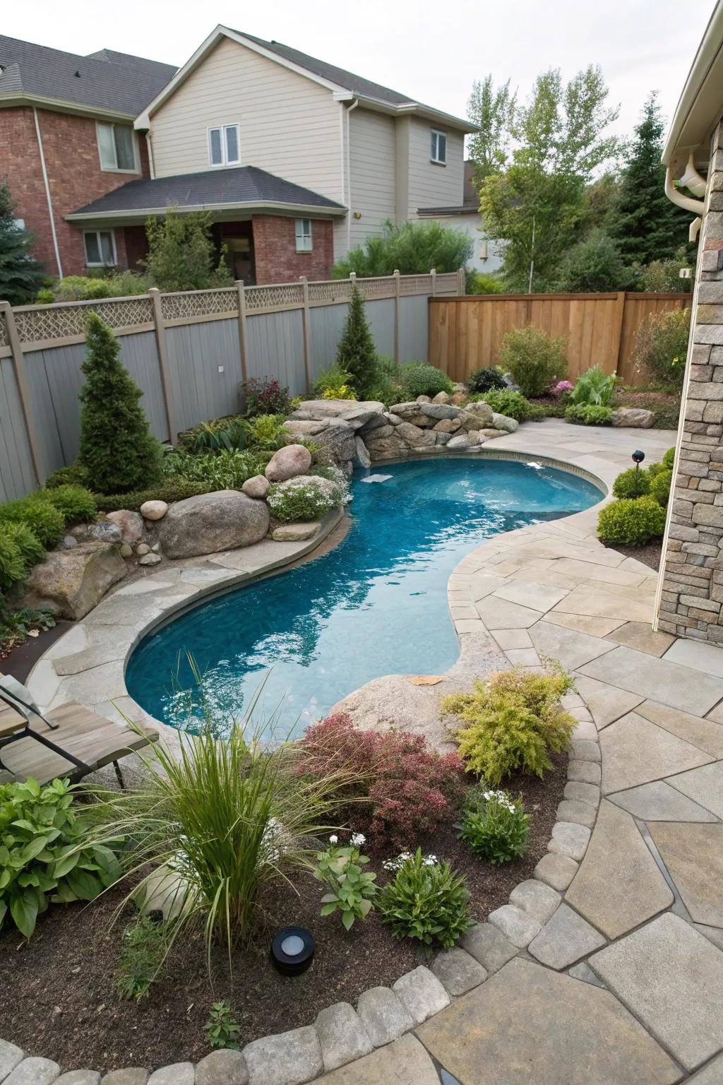 Inventive pool contours for unique yard fits.