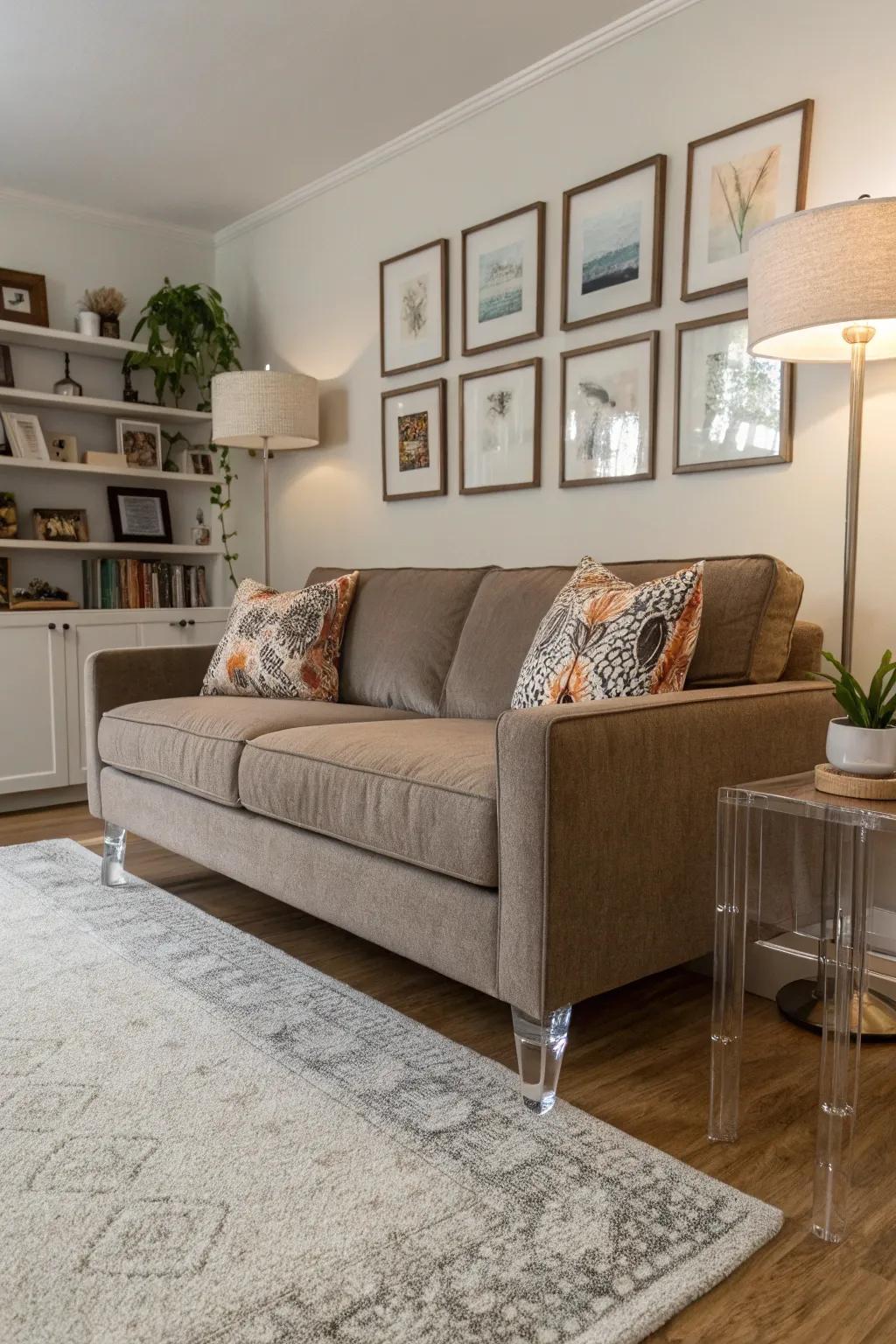 Clear furnishings create the illusion of more space in a small living room.