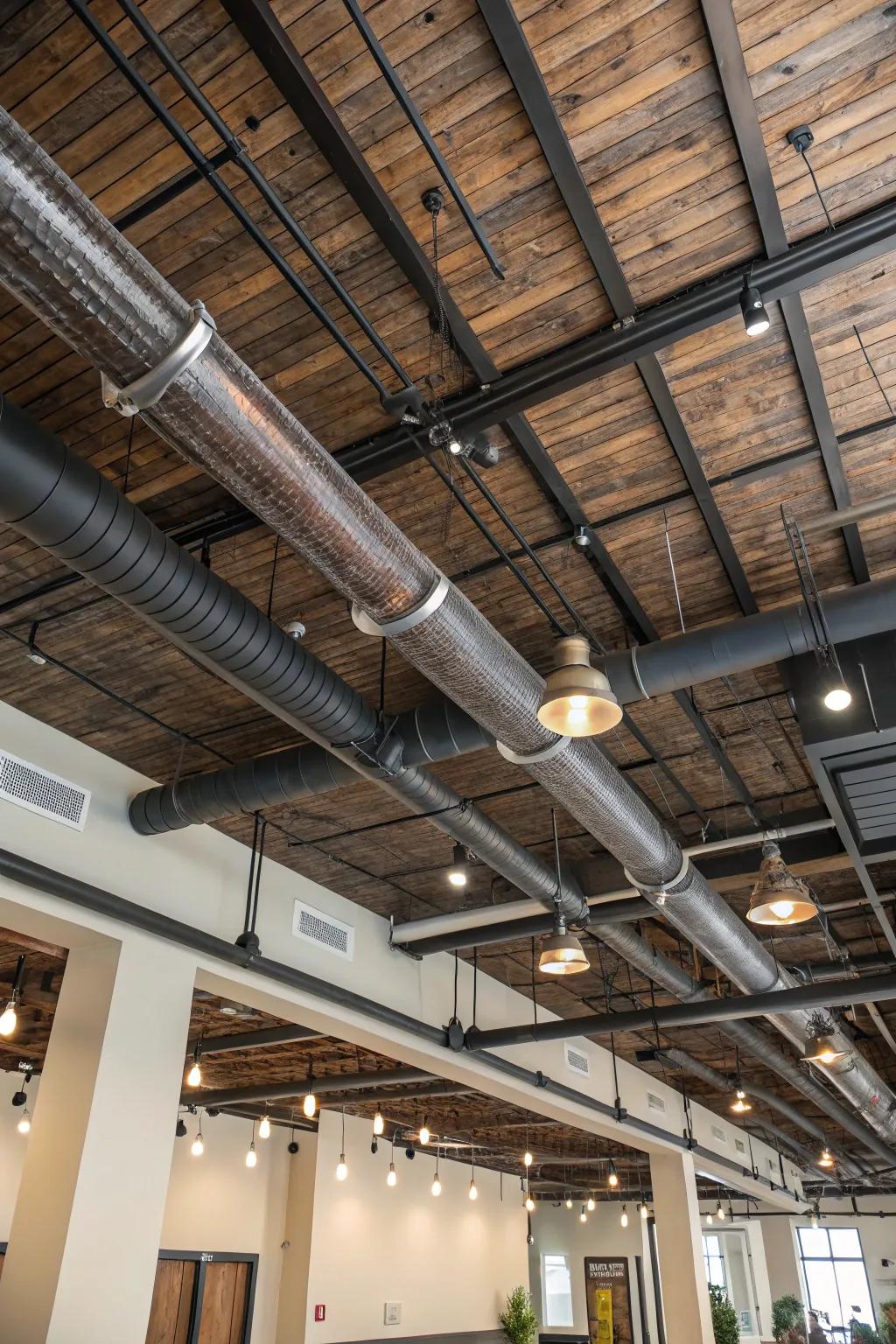 Industrial ceilings contribute an edgy vibe.