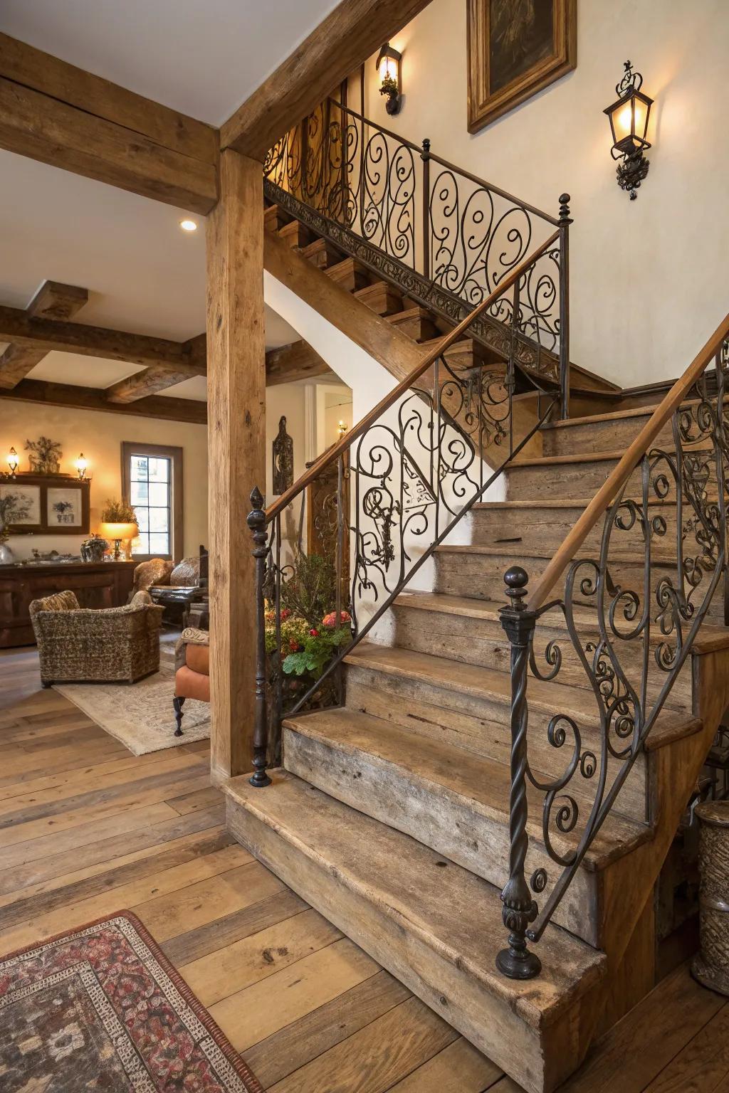 Natural elements inject charm and warmth to your staircase.