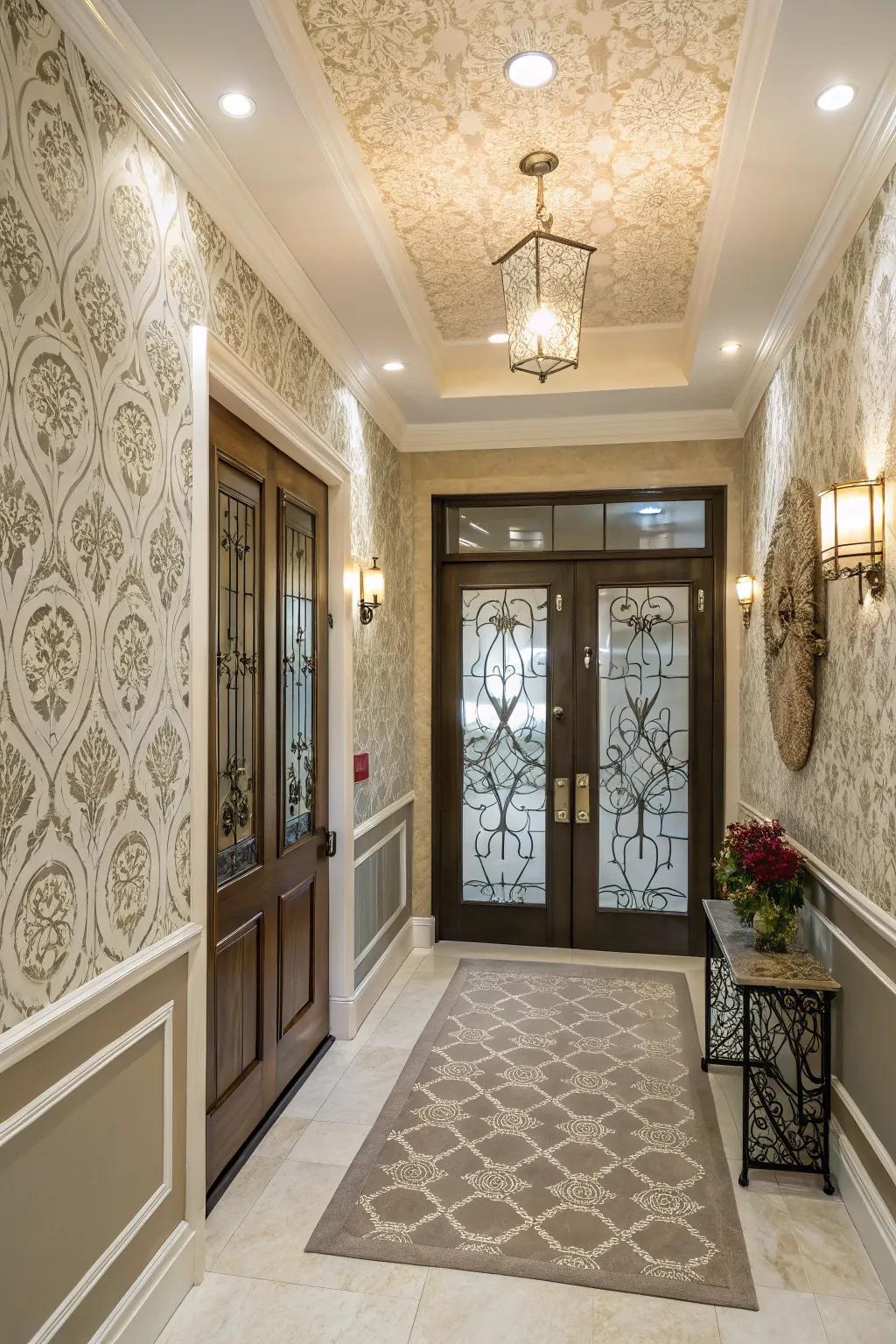 Faux wallpaper effects offer chic and intricate designs.