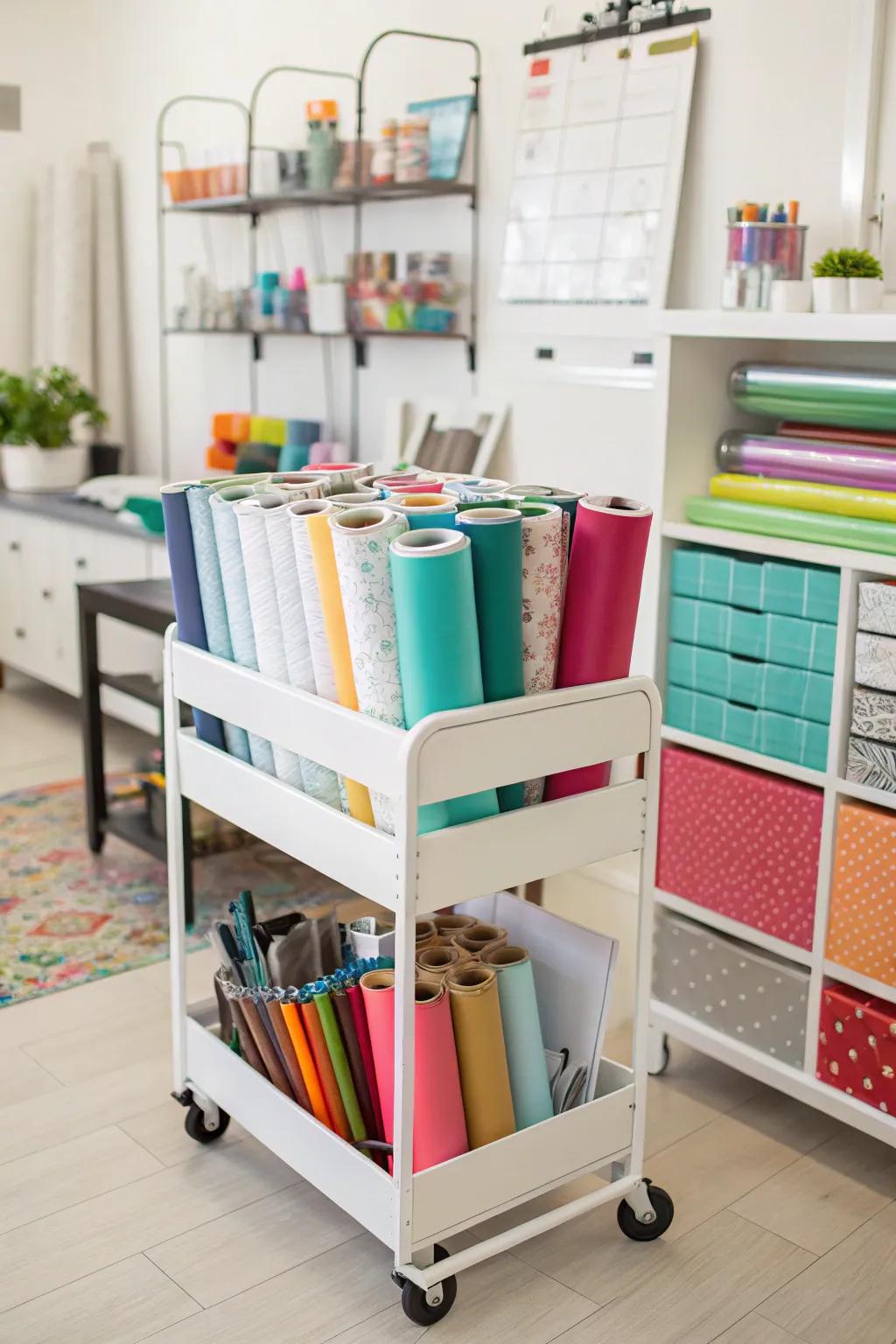 Mobile carts provide flexible and accessible storage.