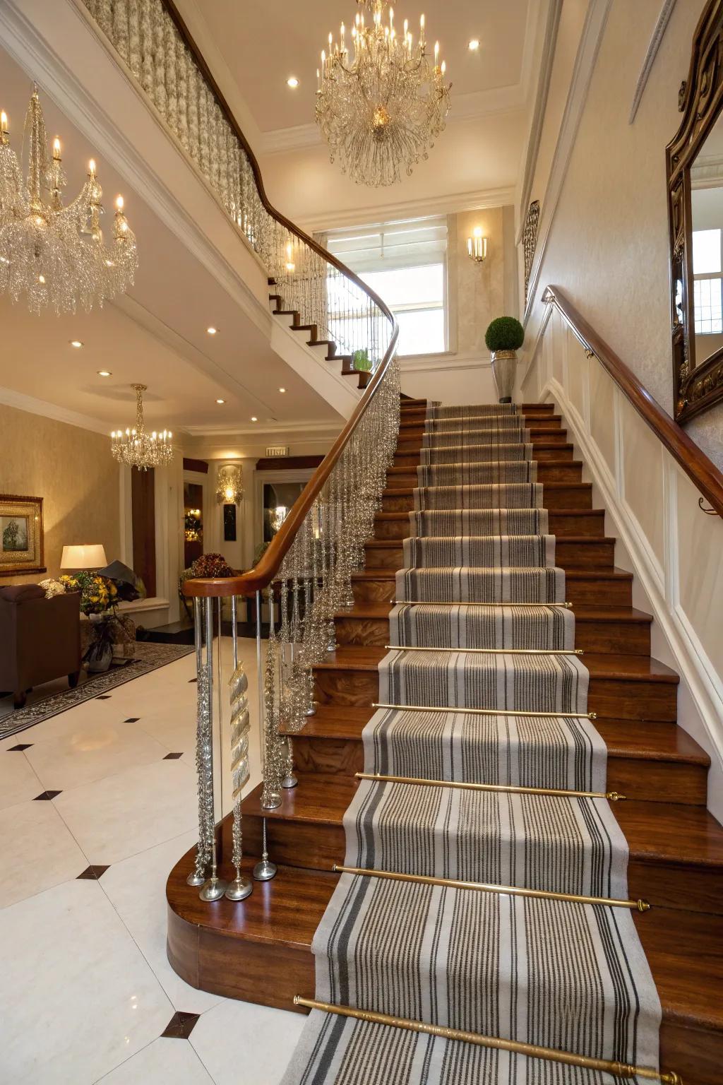 A touch of luxury with metallic stripes creating a glamorous effect.