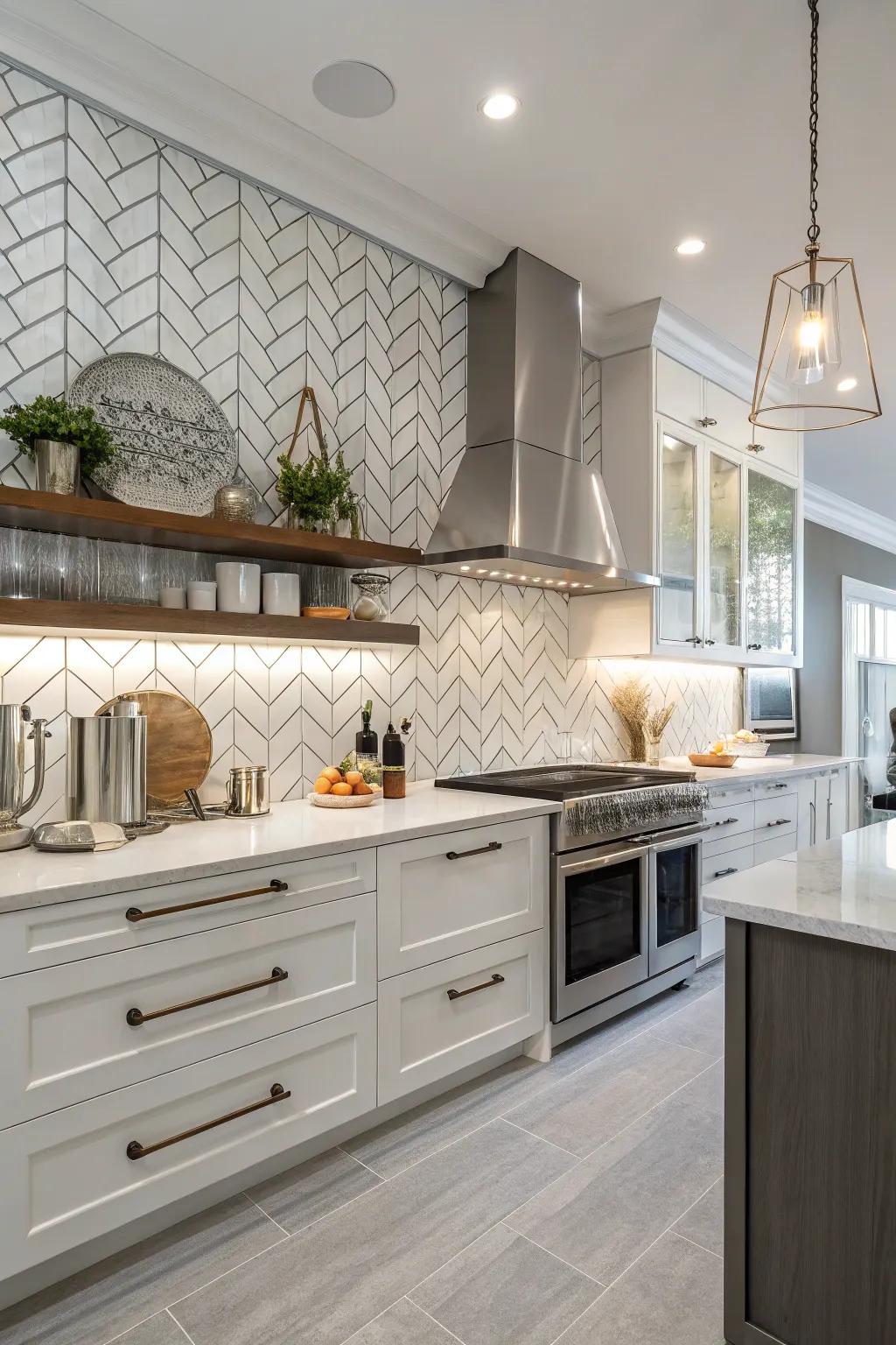 These chevron subway tiles give this kitchen a modern, stylish touch.