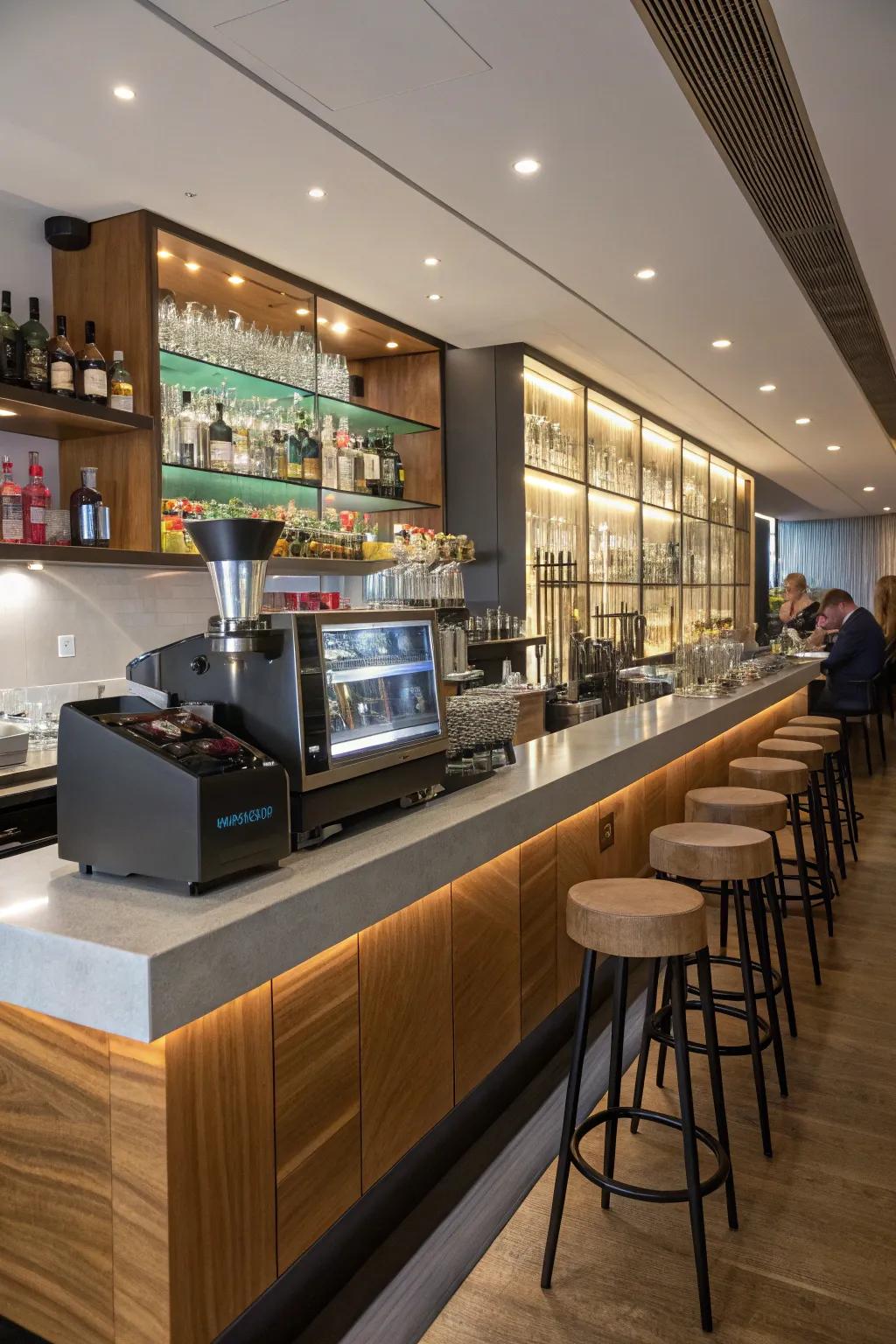 A small espresso bar that turns into a cocktail corner by night.