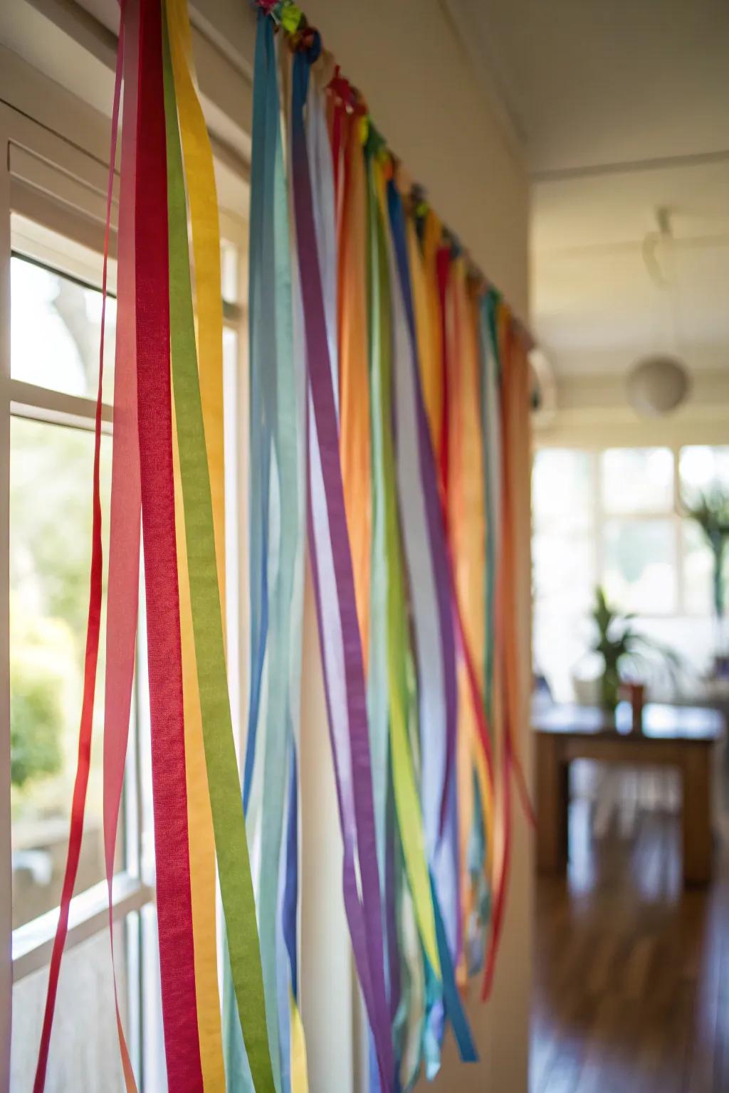 A vibrant draped ribbon display serves as a flawless visual scene.