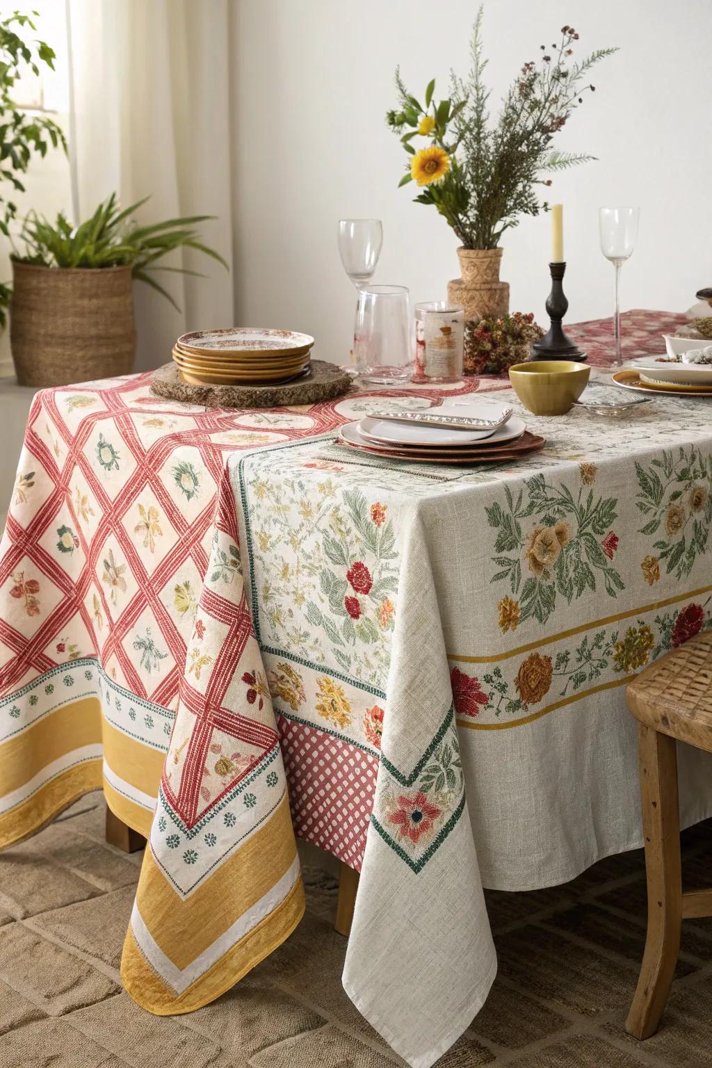 Layered table covers add dimension and intrigue to the table.