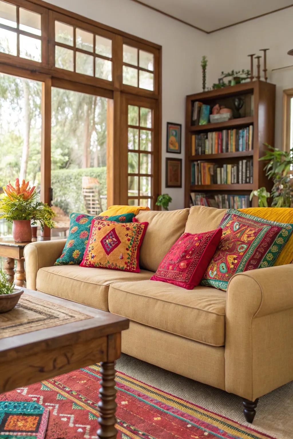 Bold color accents introduce vibrancy and energy into the room.