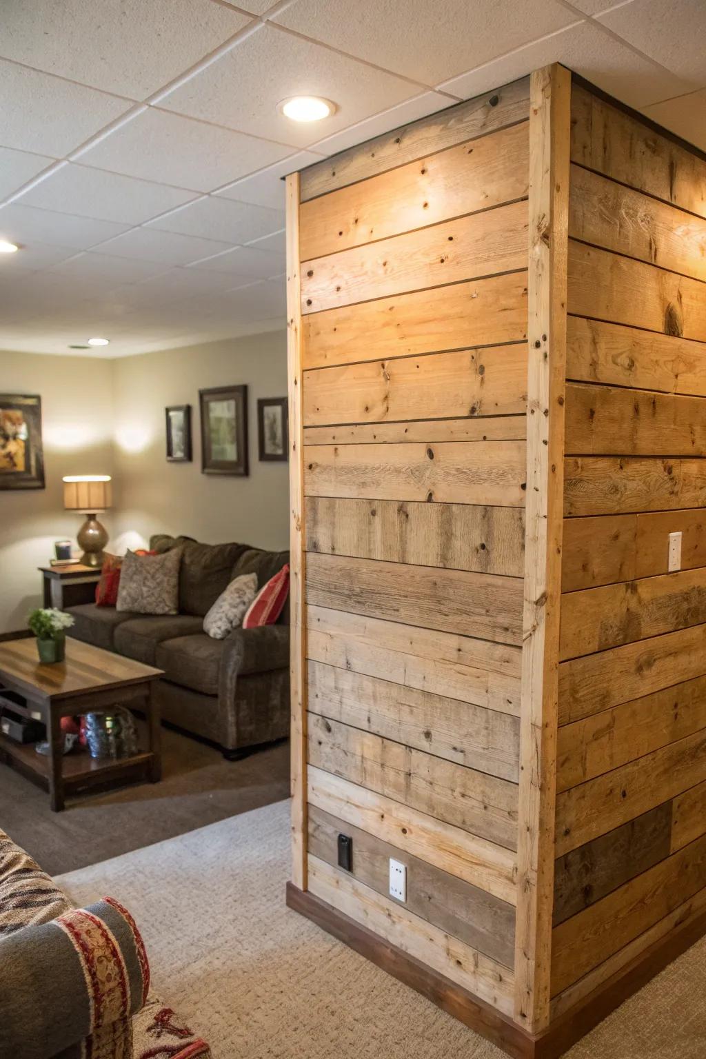 Timber panels create a warm, rustic feel on a movable wall.