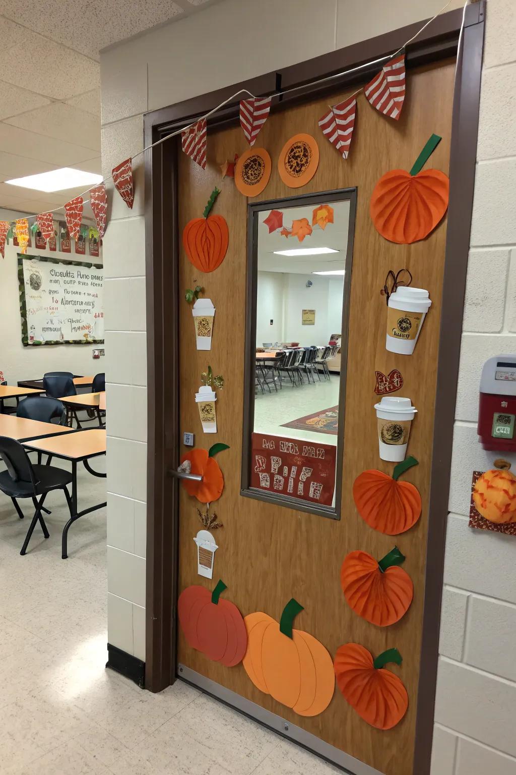 A trendy Pumpkin Spice door design embracing fall tastes.