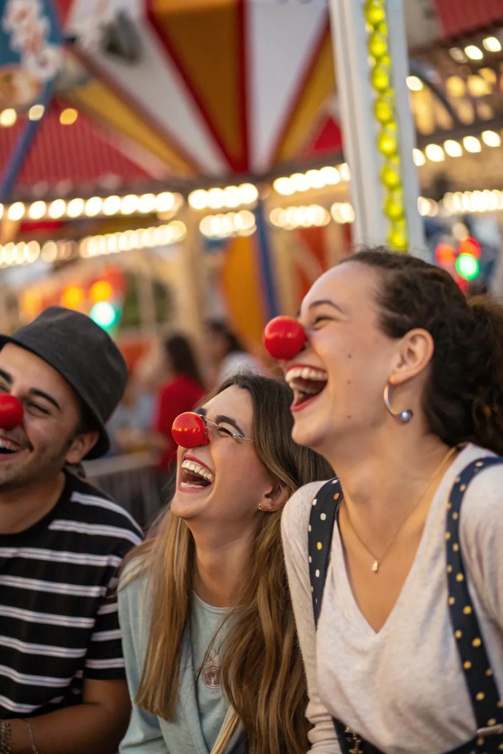 Red noses are a playful addition for guests.