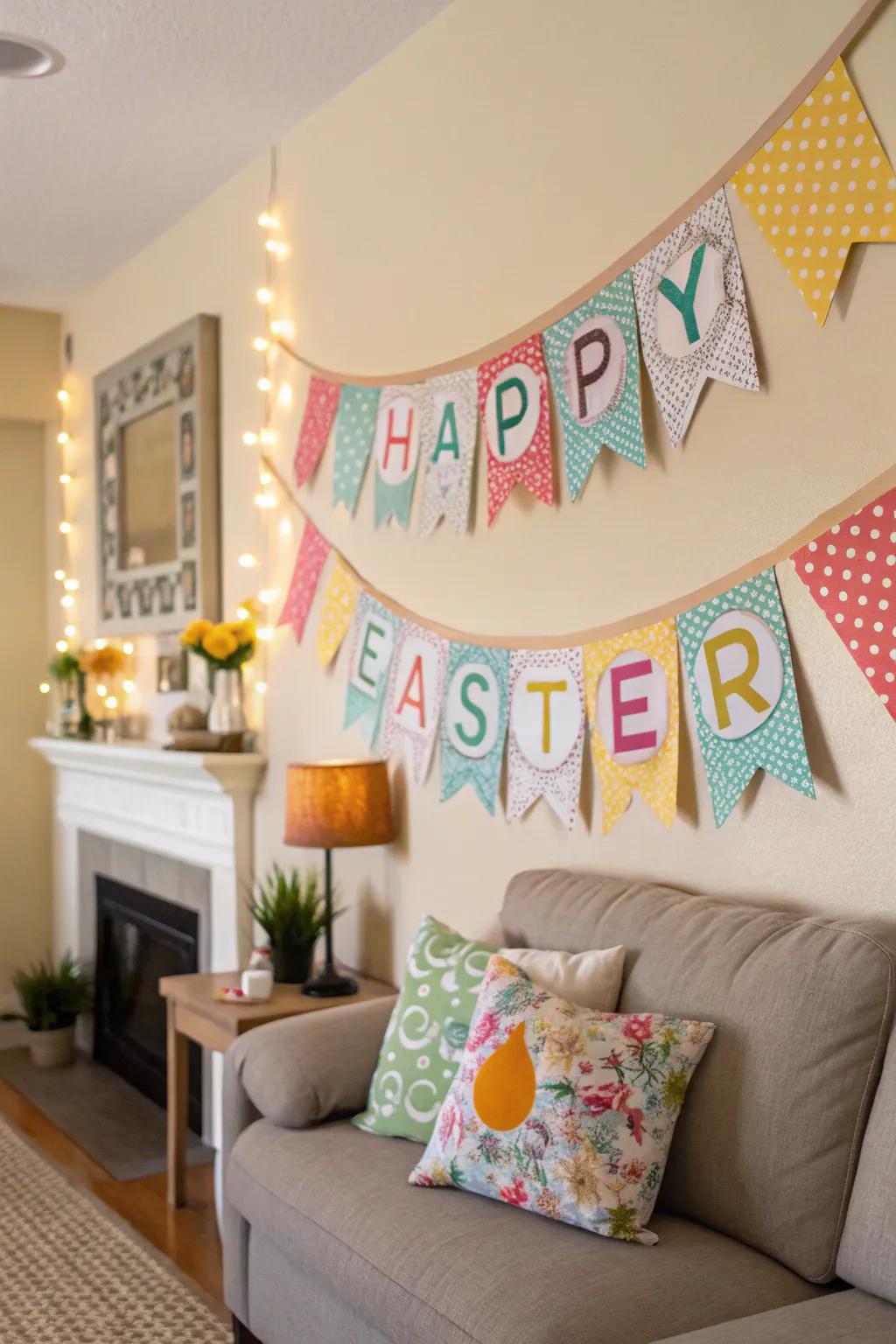 A handmade Easter banner adding celebratory cheer.