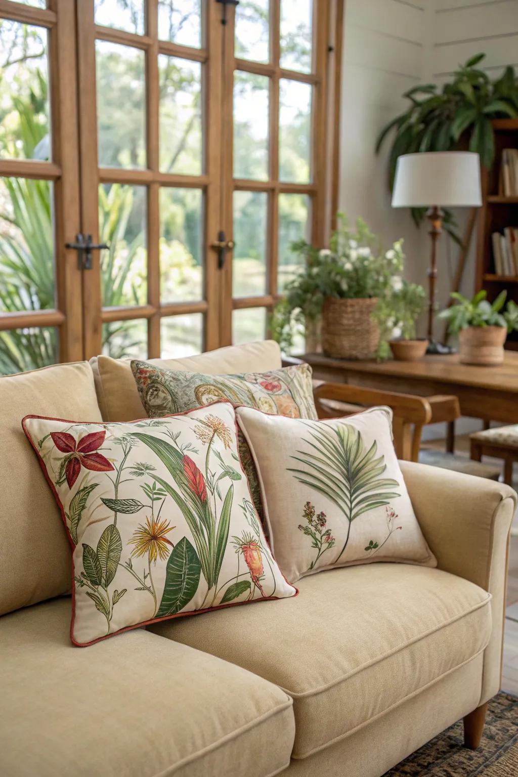Plant-based prints add a refreshing and serene vibe to your decor.
