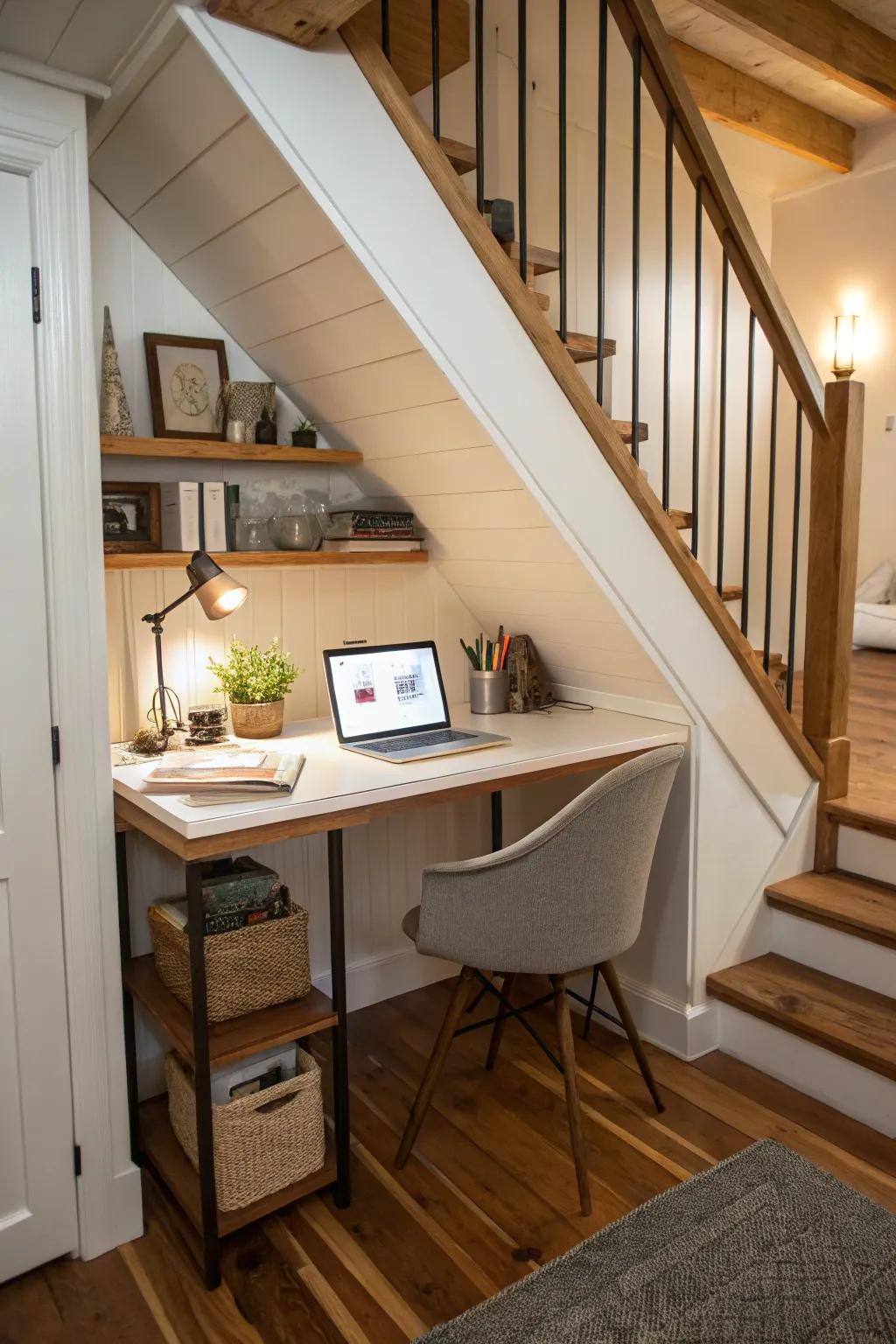 Under-stair spaces can be transformed creatively into work areas.