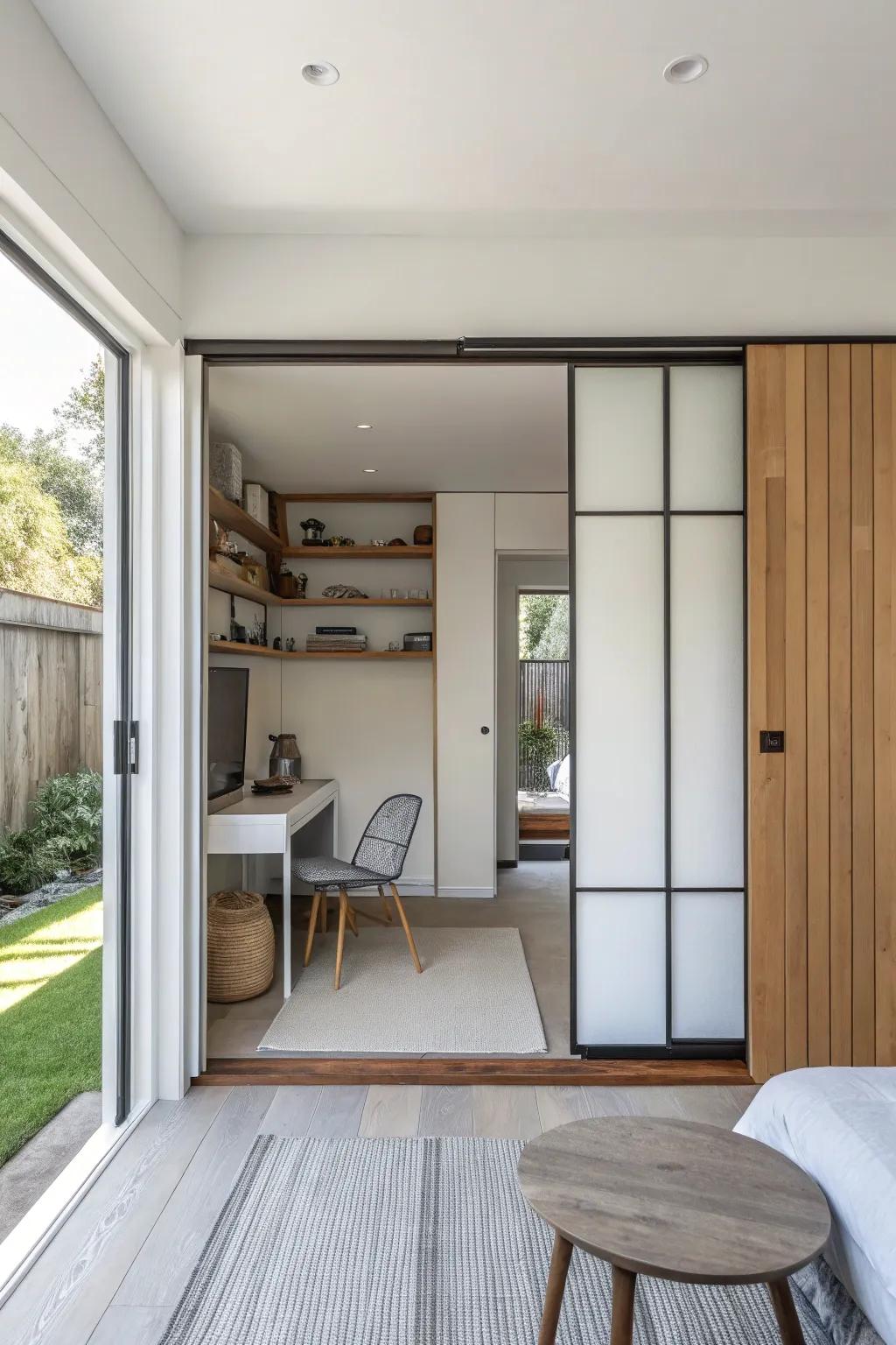 Pocket doors maintain flow and save valuable area.