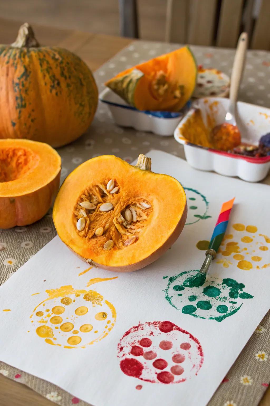 Discover printmaking with pumpkin stamping.