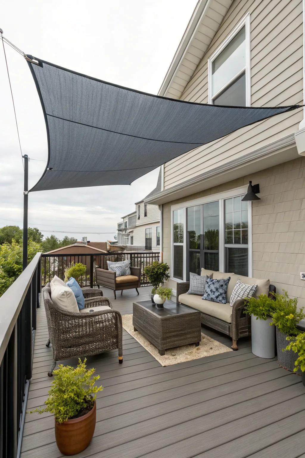 A shade sail offers both fashion and sun defense.